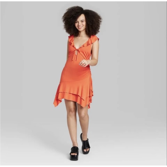 Wild Fable Light Orange  Sleeveless Handkerchief Hem Fit & Flare Dress medium - Picture 1 of 5